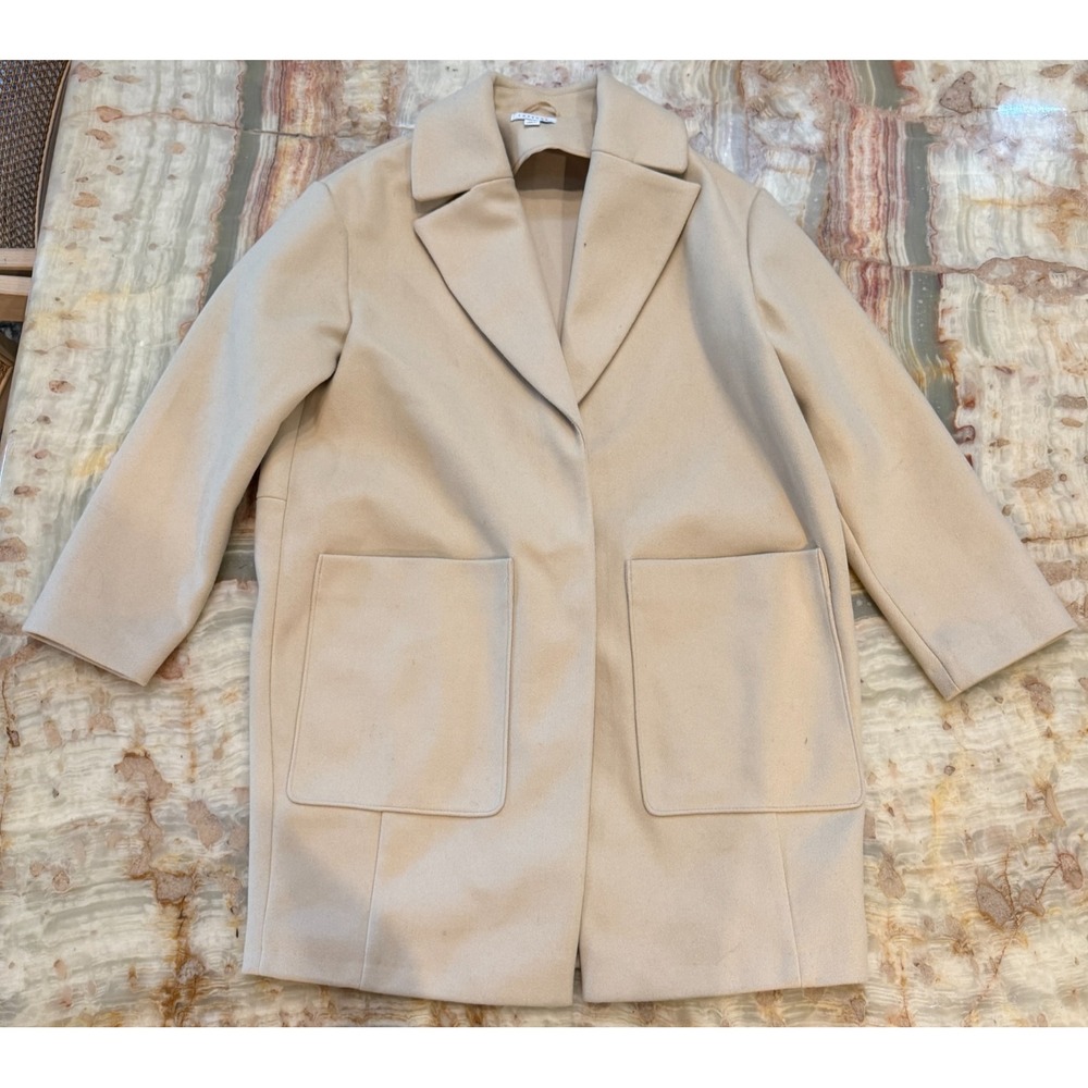 Topshop Womens Margo Oversized Buttermilk Coat Beige Open Front Notch Lapel‎ 8